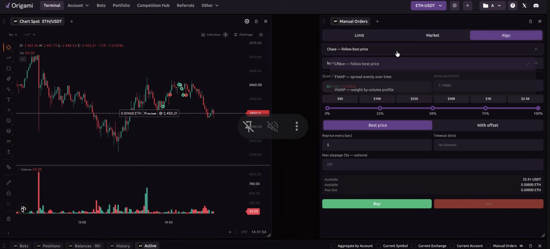 creating Algo Orders in Origami Tech