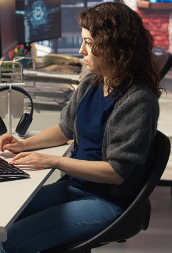 Three masked cleaning staff mopping the floor in a living room with a gray sofa and plant.