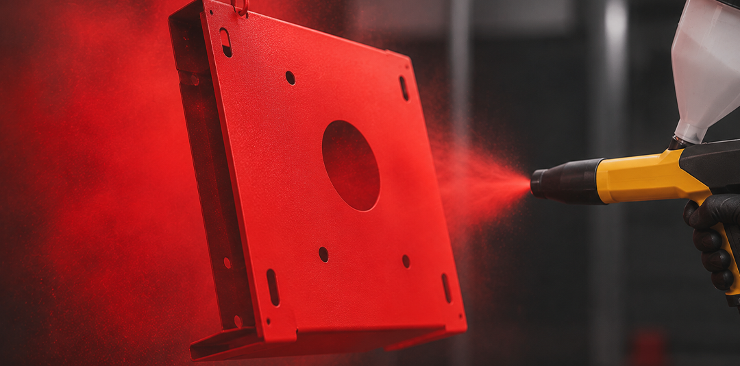 Metal item being powder coated