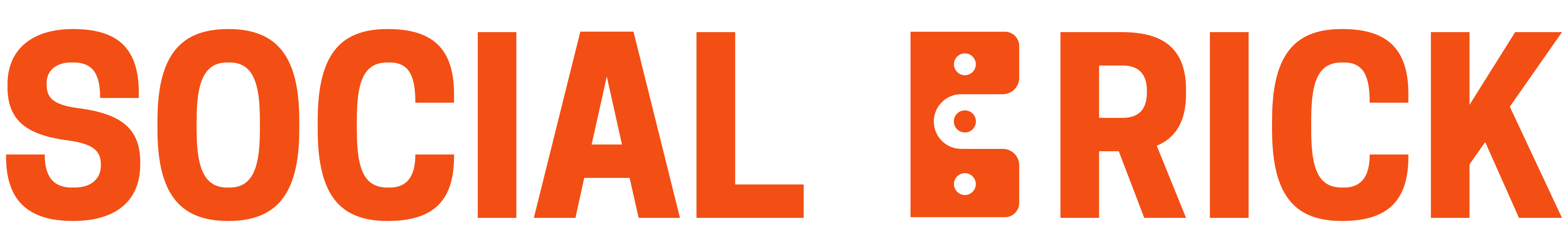 Text reading 'SOCIAL BRICK' in bold orange capital letters with a stylized brick shape forming the letter B.