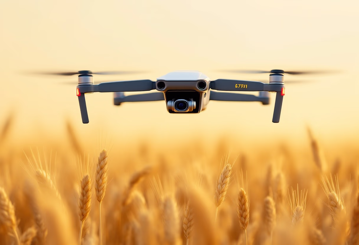 image of drone surveying crops