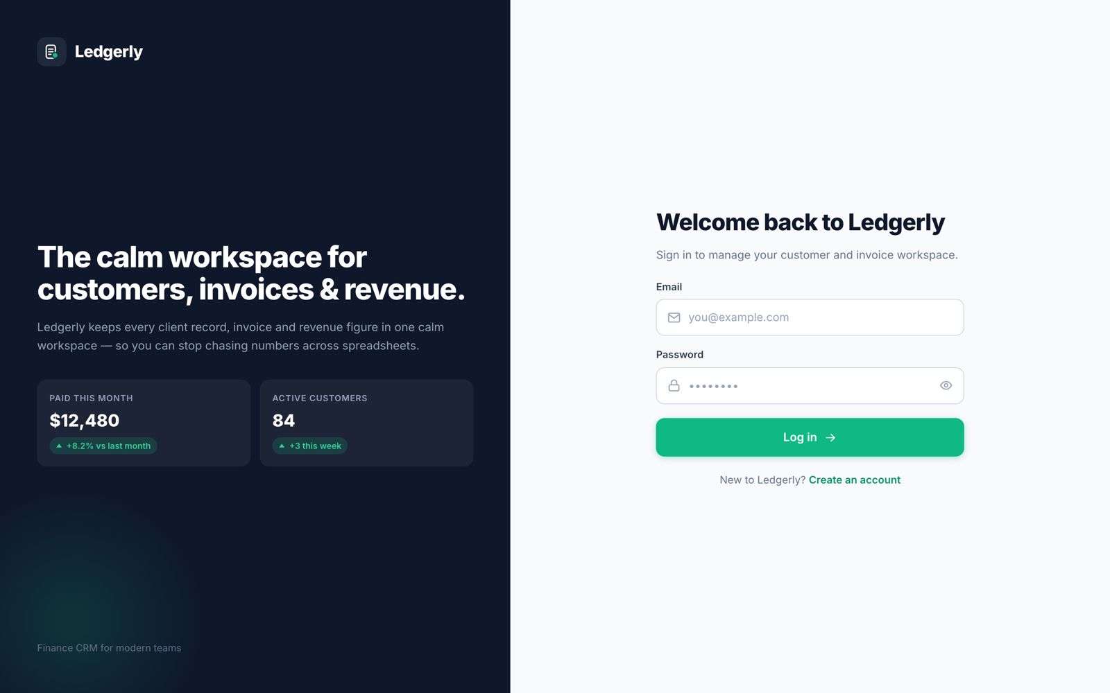 Ledgerly secure login screen