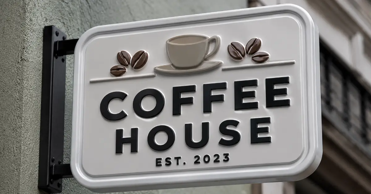 Vacuum formed plastic storefront sign with raised 3D graphics, deep-draw thermoforming details and high-gloss surface finish, manufactured using professional industrial vacuum forming machines.