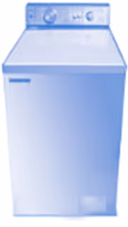 Lave-linge top à chargement par le dessus avec panneau de commandes analogique.