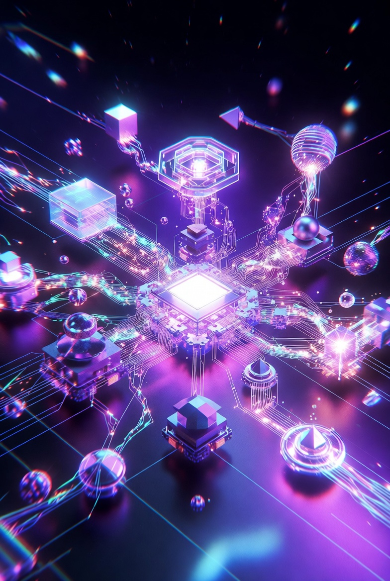 Abstract technology visuals on a dark background