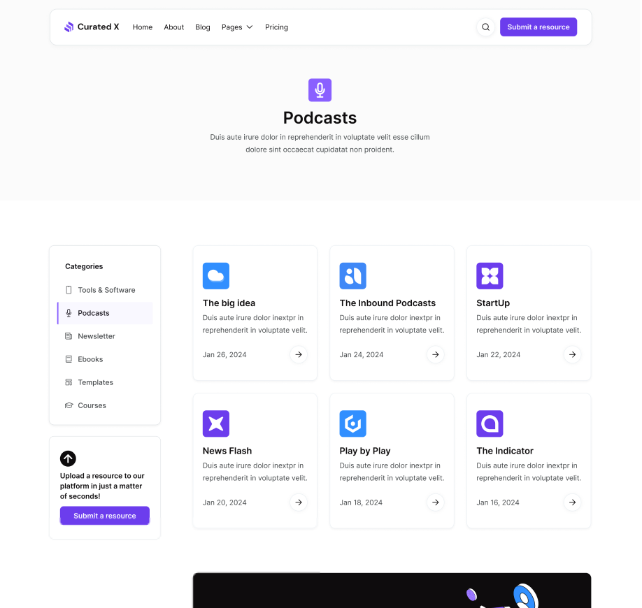 Curated X - Collection Single Page Curation Website Webflow Template