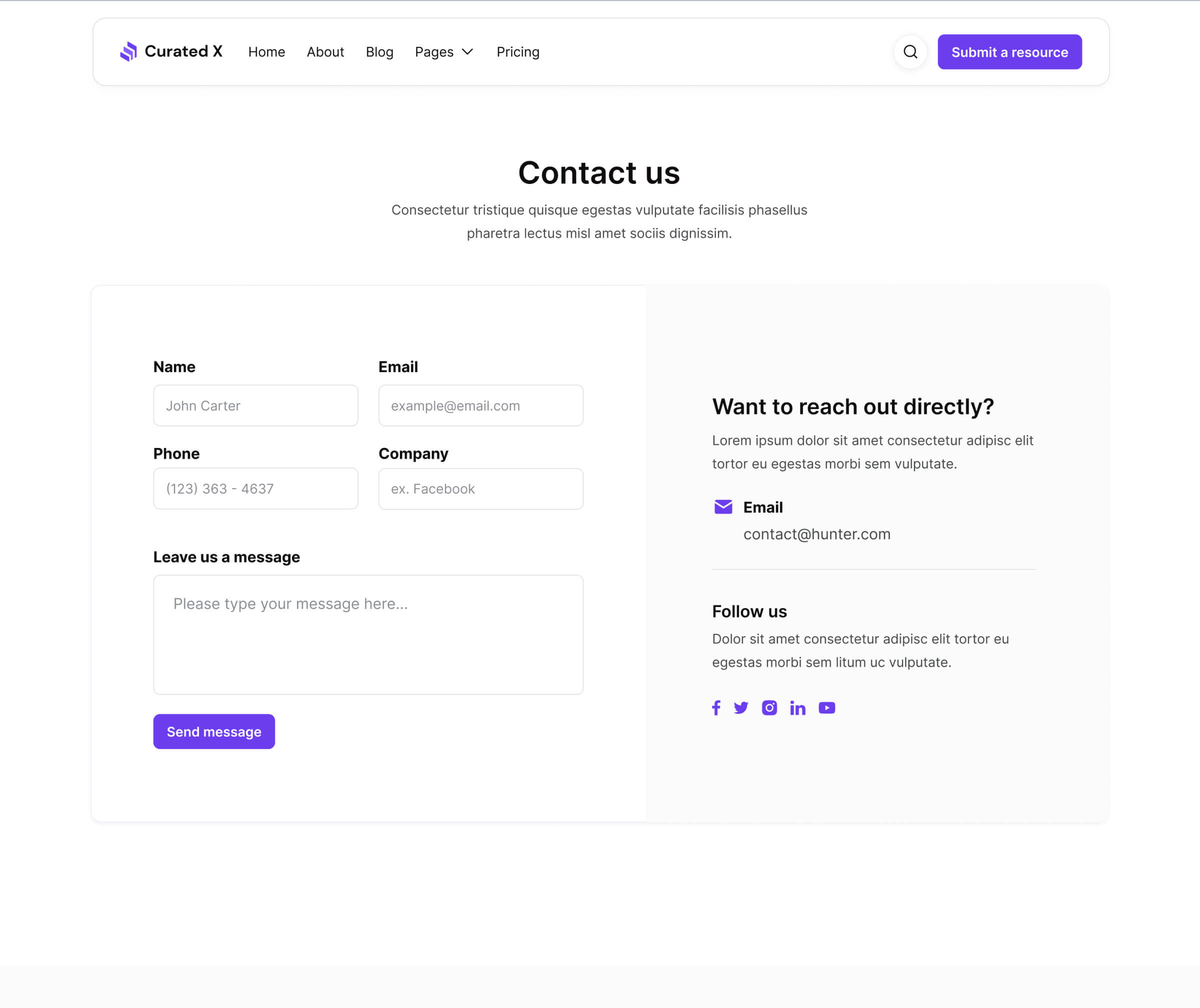 Curated X - Contact Page - Curation Website Webflow Template