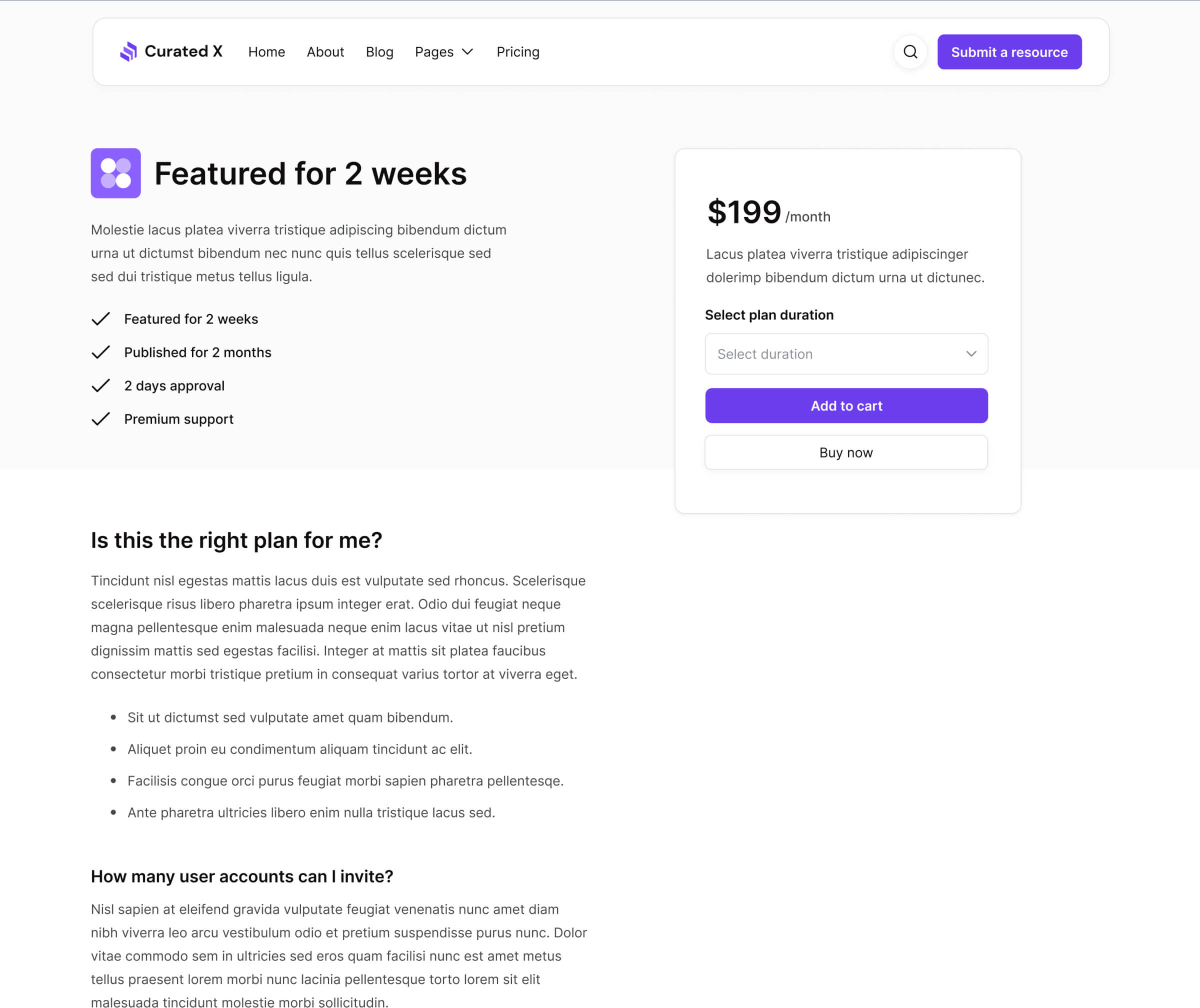 Curated X - Pricing Single Page - Curation Website Webflow Template
