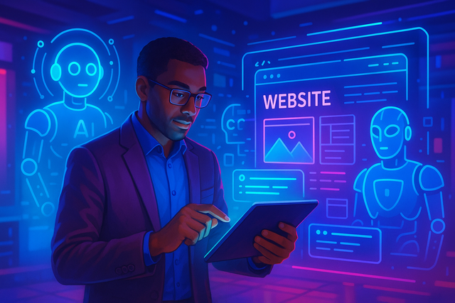 Small business owner using AI agents for digital transformation