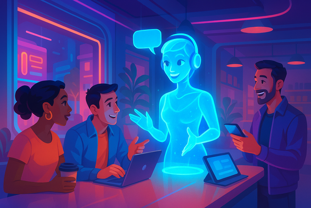 Agentic AI chatbots for small business interacting with customers in a modern setting.