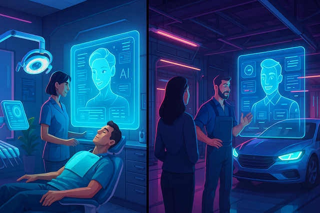 AI no-code platforms for small businesses in a dentist's office and car garage