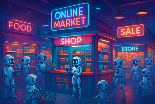 Agentic AI commerce transforming e-commerce for SMEs in a vibrant digital marketplace