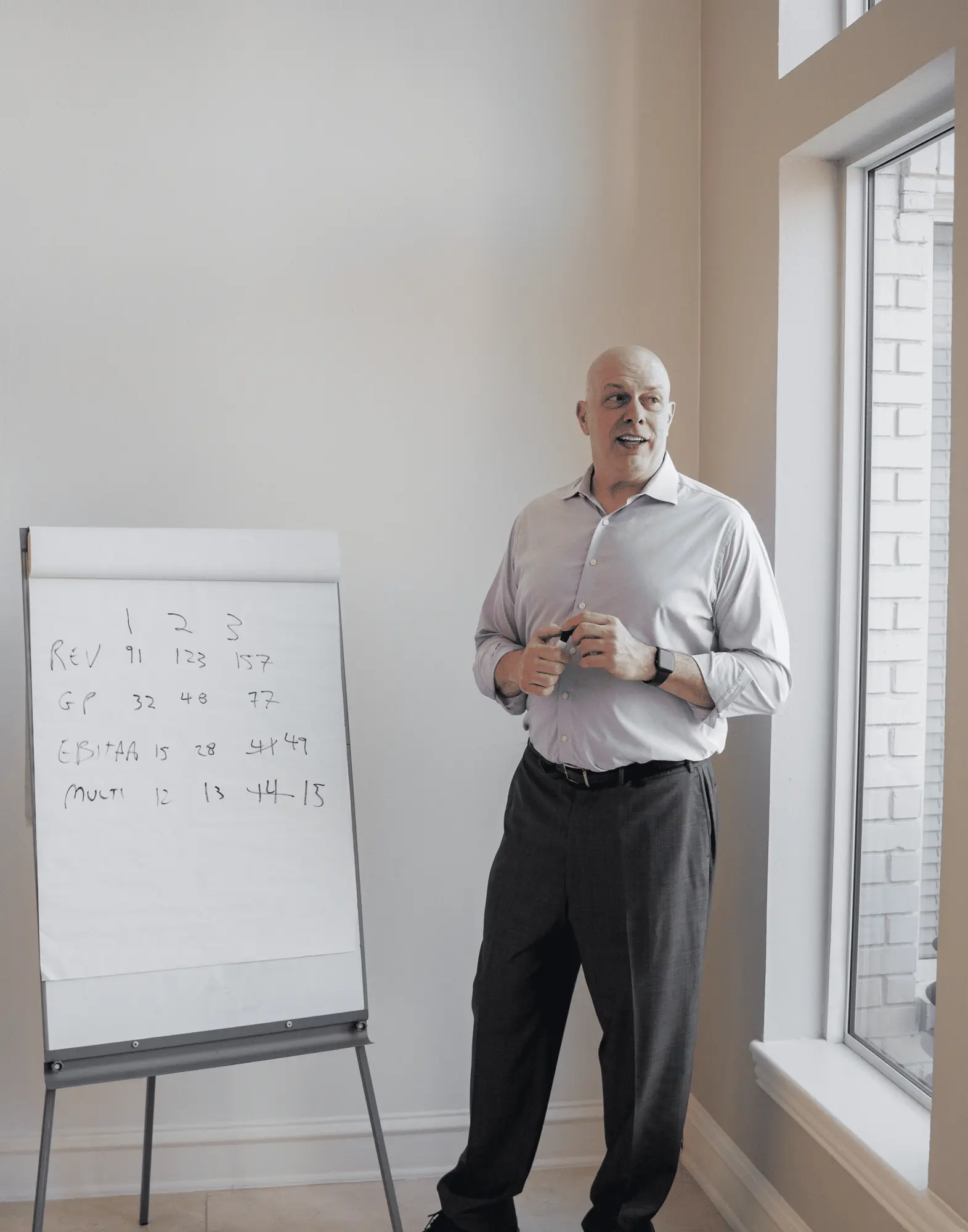 Matthew Johnson facilitating a leadership discussion at a strategy board.