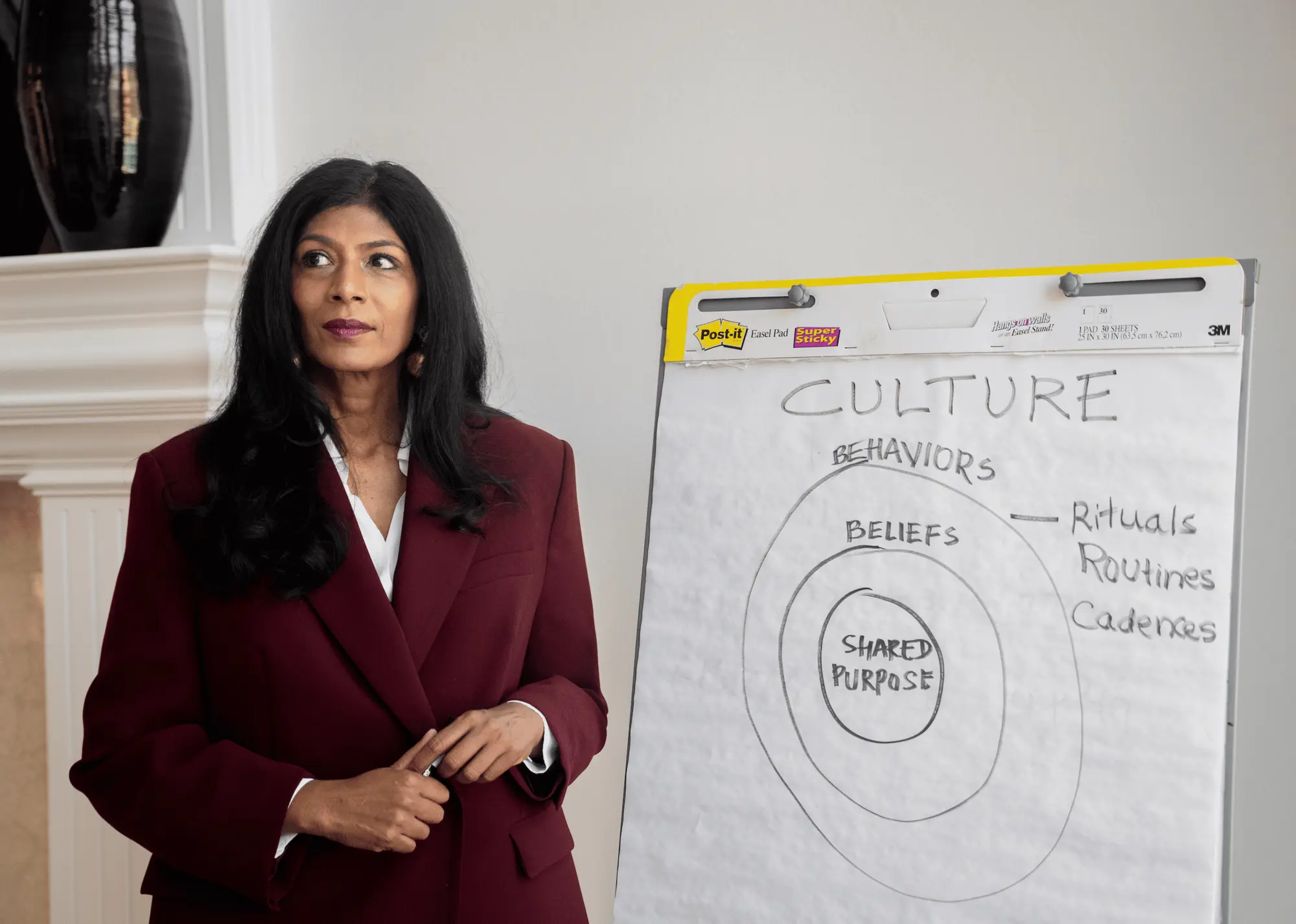 Sandhya Johnson presenting a leadership and culture framework.