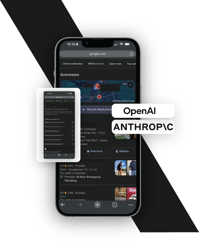 Google maps, Google search results, and AI tools that show results for local trade businesses.