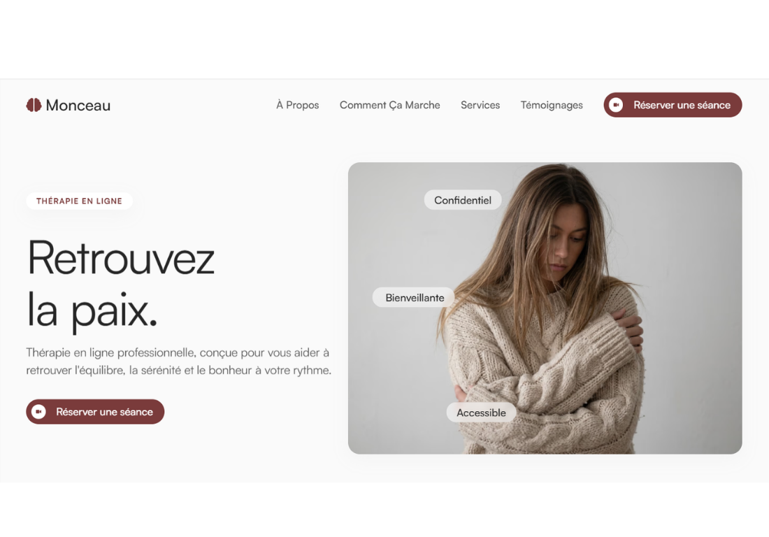 Site web Monceau - Plateforme de thérapie en ligne créée avec Webflow