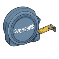 Ruban à mesurer bleu personnalisé avec texte « sur mesure ».