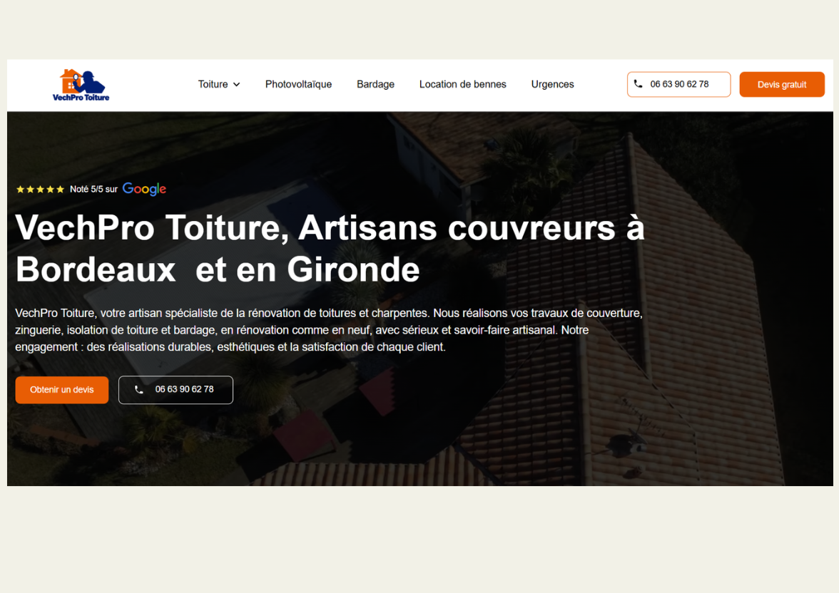 Aperçu du site VechPro Toiture, entreprise de couverture et toiture en Gironde