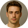Headshot of a young man with light brown hair and a neutral expression on a plain background.