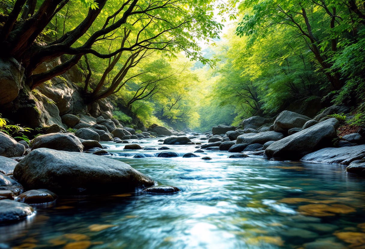 image of clean river running through a forest