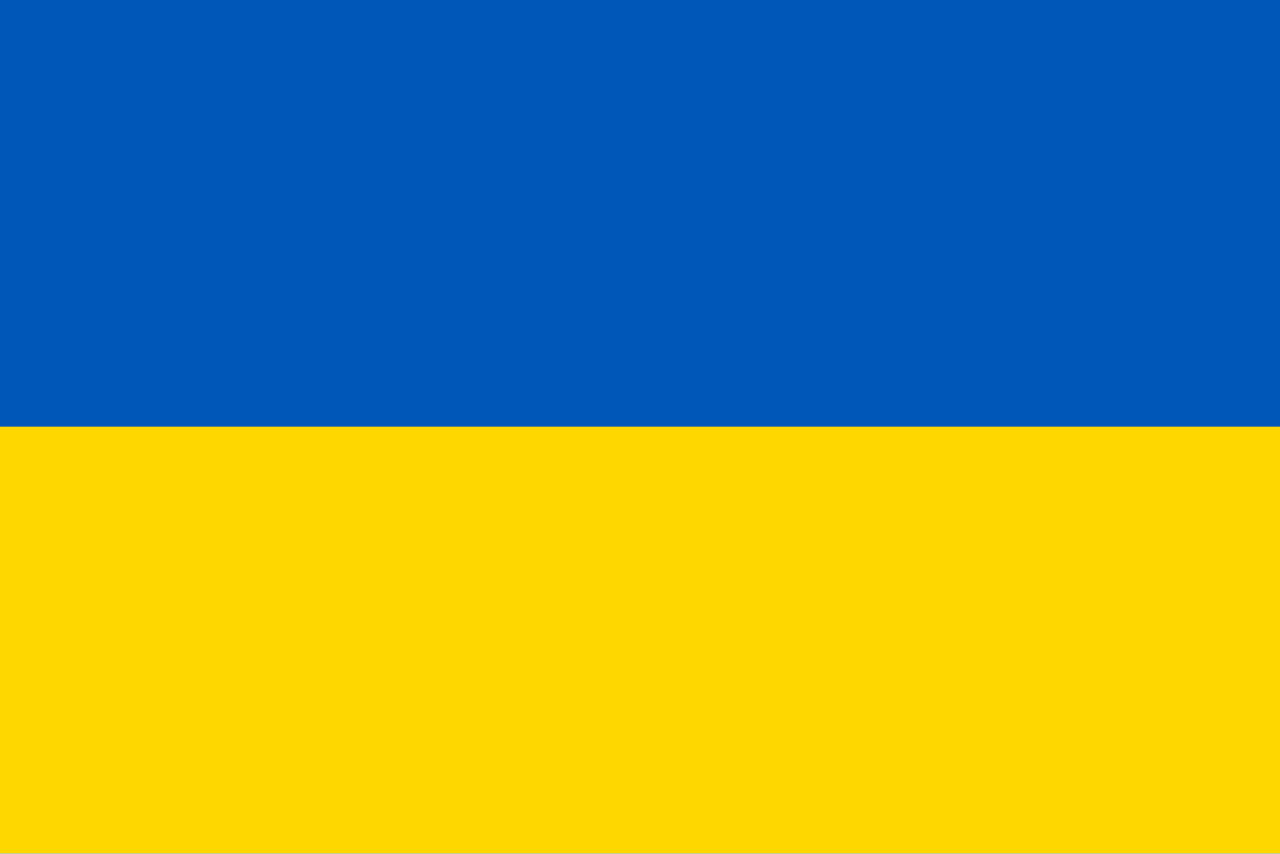 Ukraine flag icon with blue and yellow horizontal stripes.