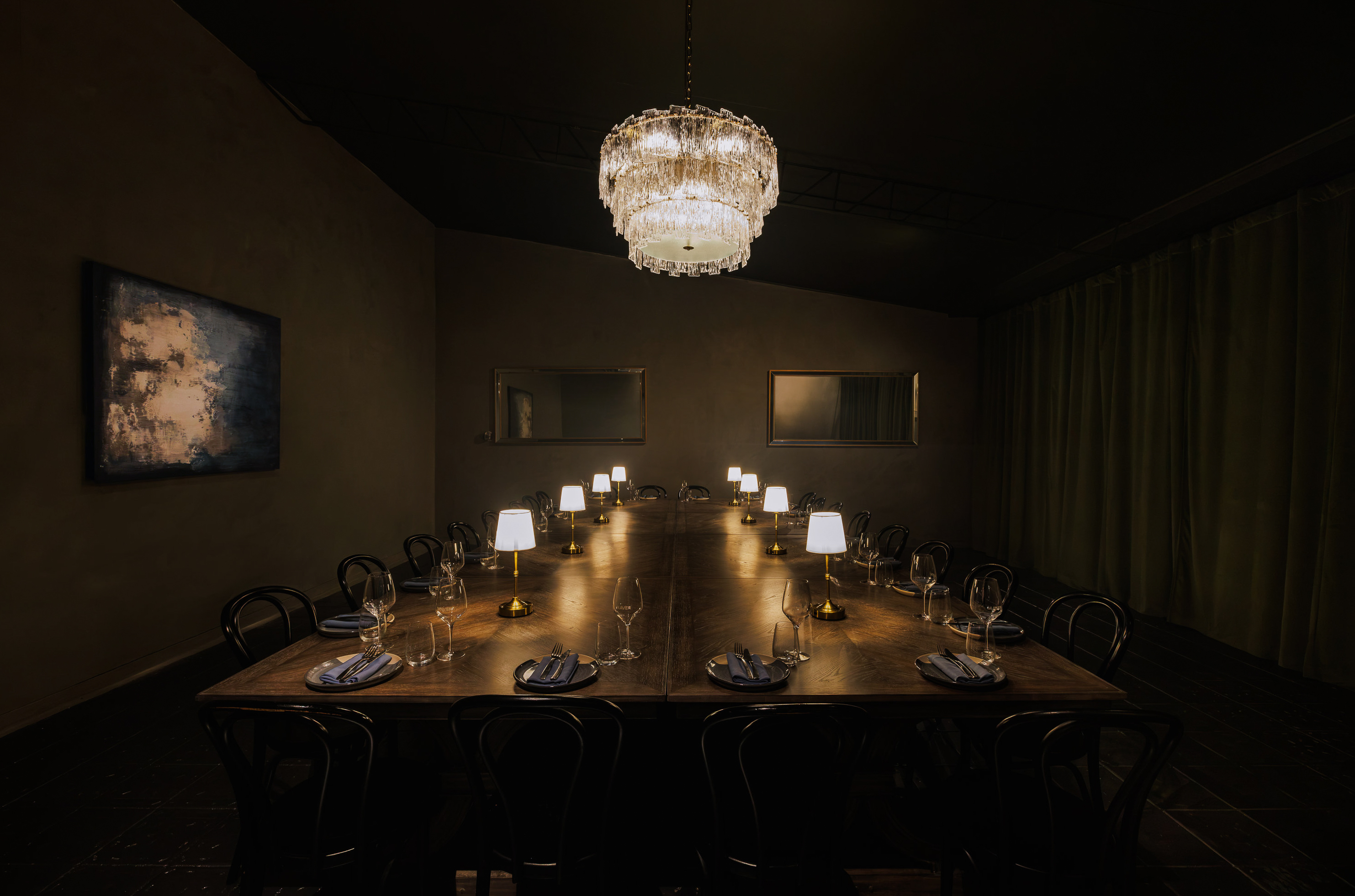 The Fitzroy Room at Maven by Morgan, the larger private dining room set for a celebration