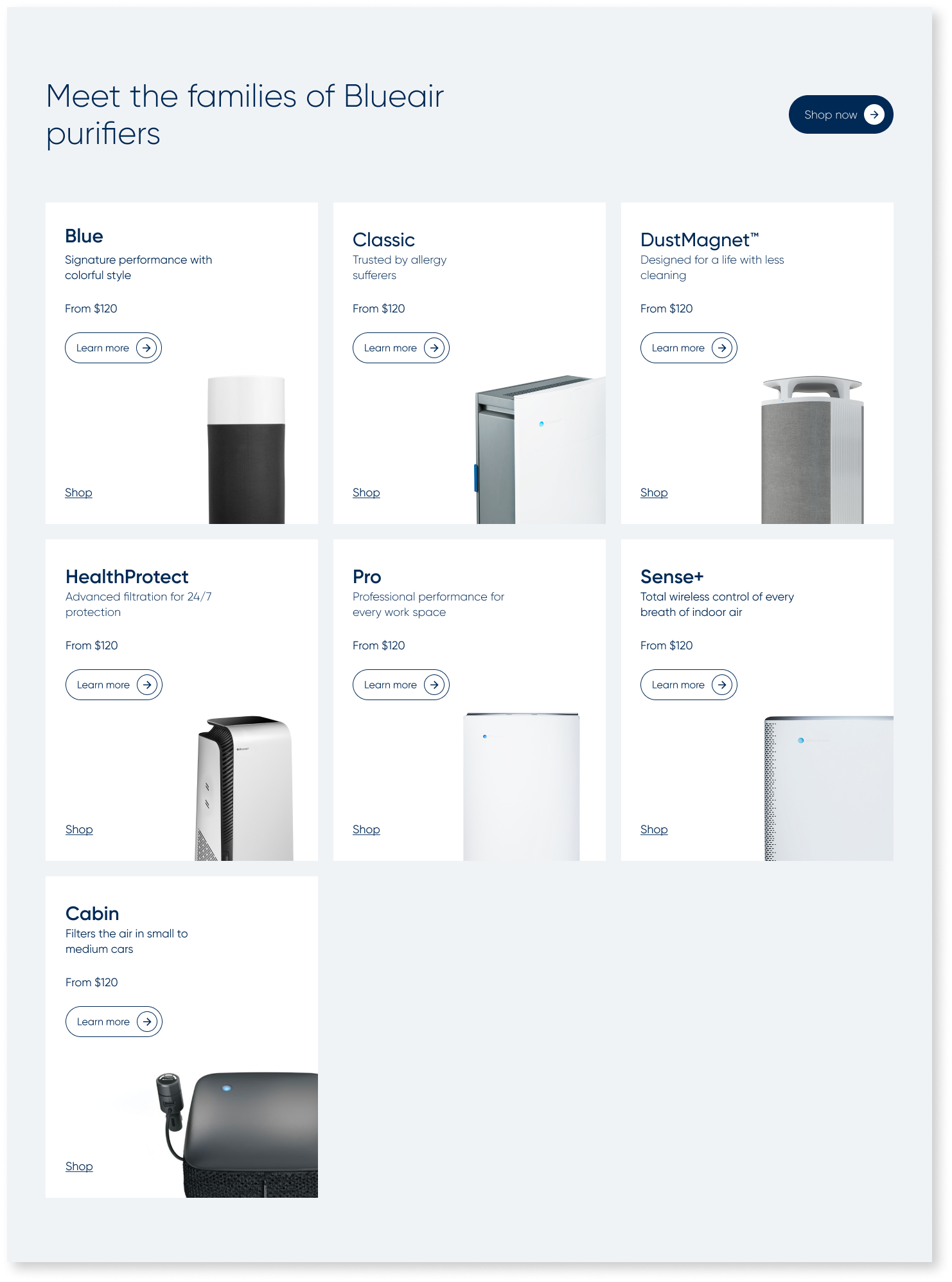 HiFi mock up of purifier families