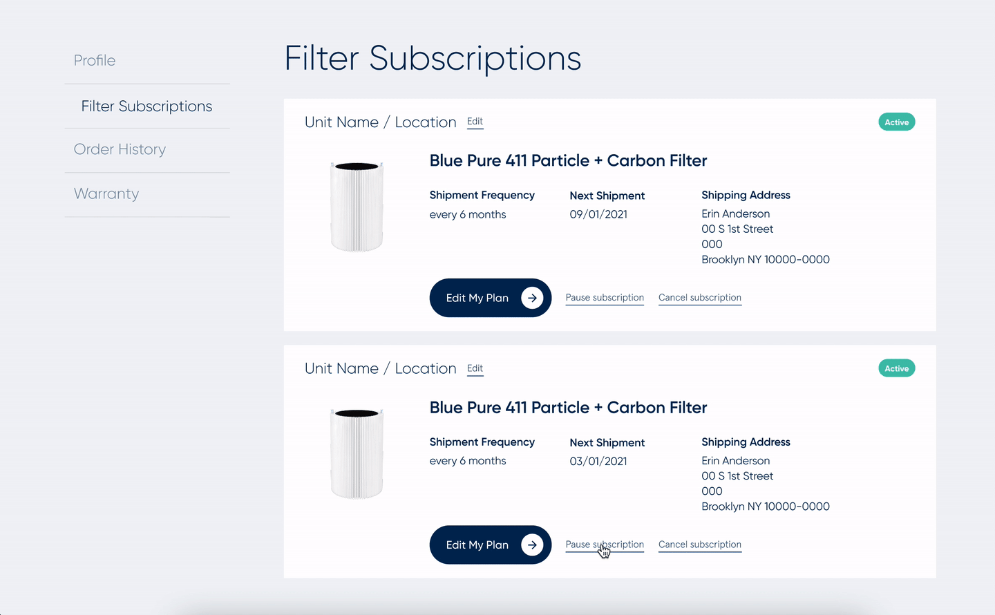 Subscription pause flow