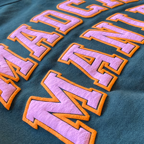 two-color puff ink print on sweatshirt