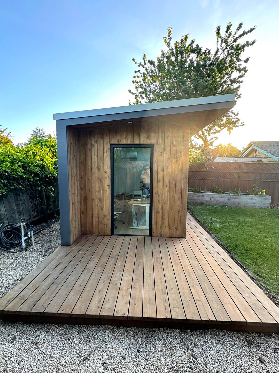 Luxury Monterey backyard shed designed for a home office or creative studio