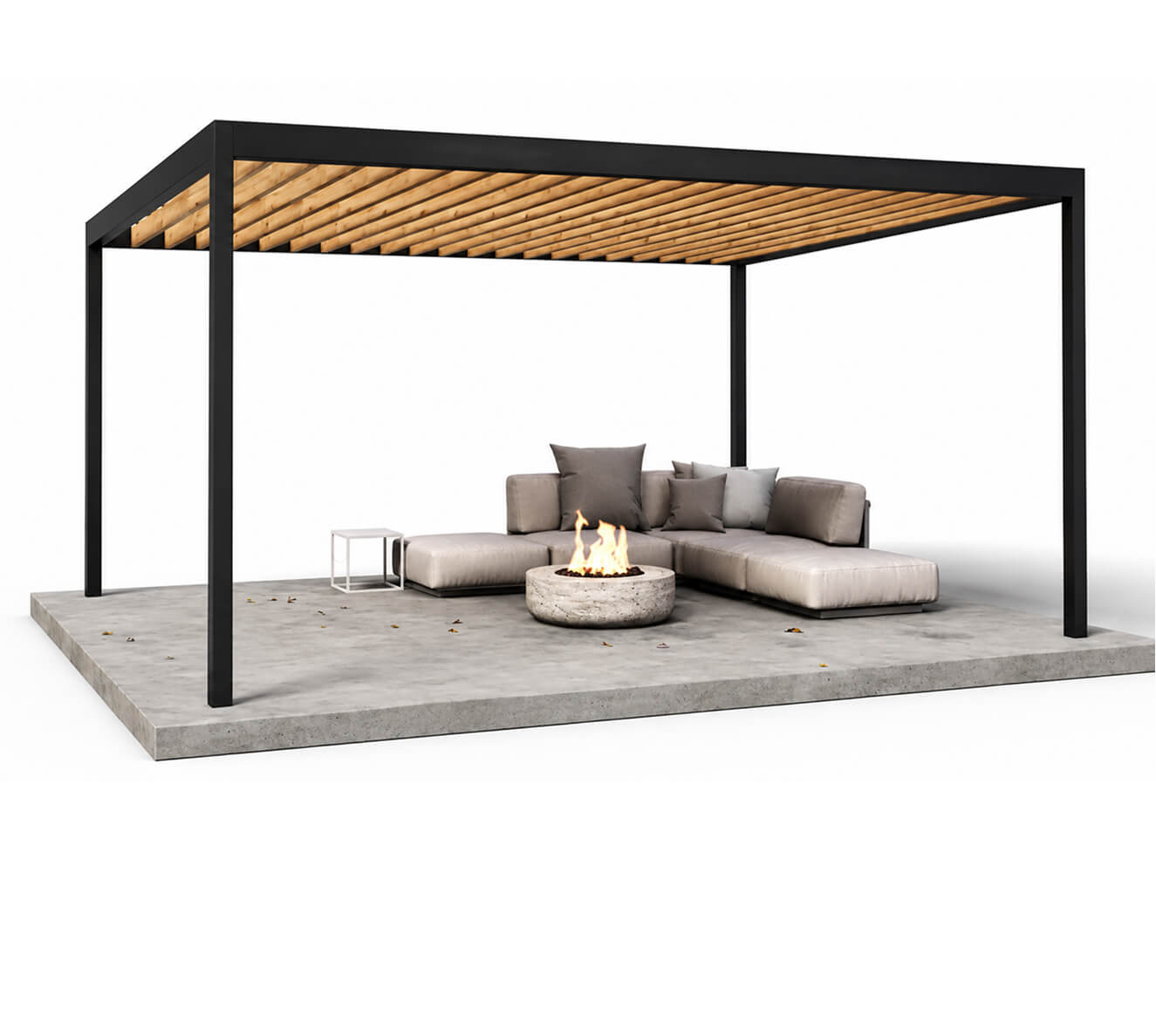 Modern lattice aluminum patio cover with an open slatted roof for stylish outdoor shade in the San Francisco Bay Area.