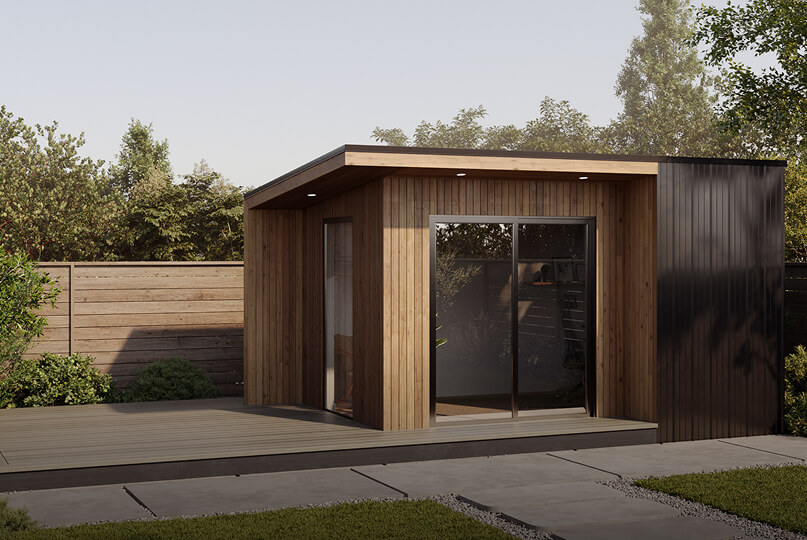 Monterey backyard studio shed with modern wood exterior