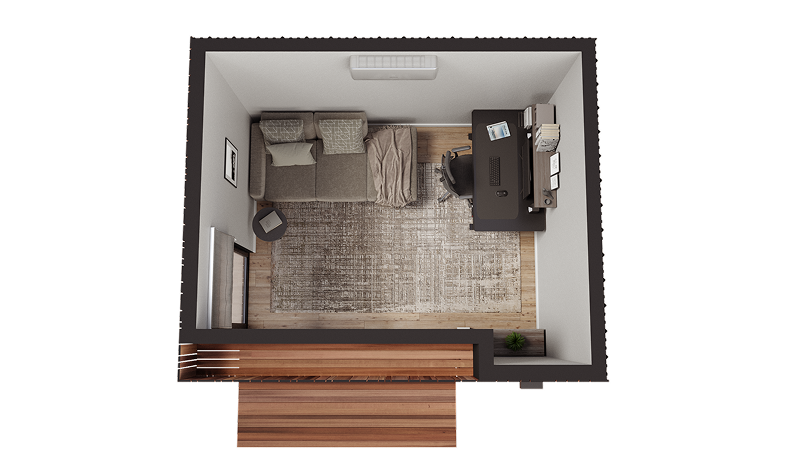 Floor plan of the Nova home gym shed with functional workout space and dimensions