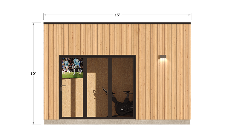 Gym Shed with a minimalist wood facade and contemporary glass entrance