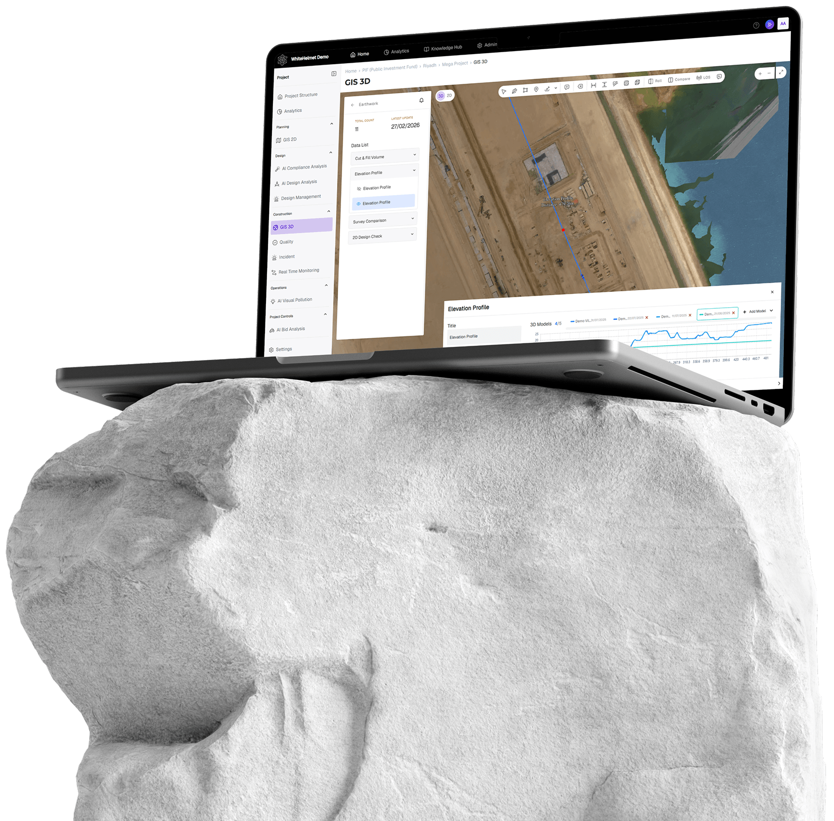 A laptop sitting on a rock