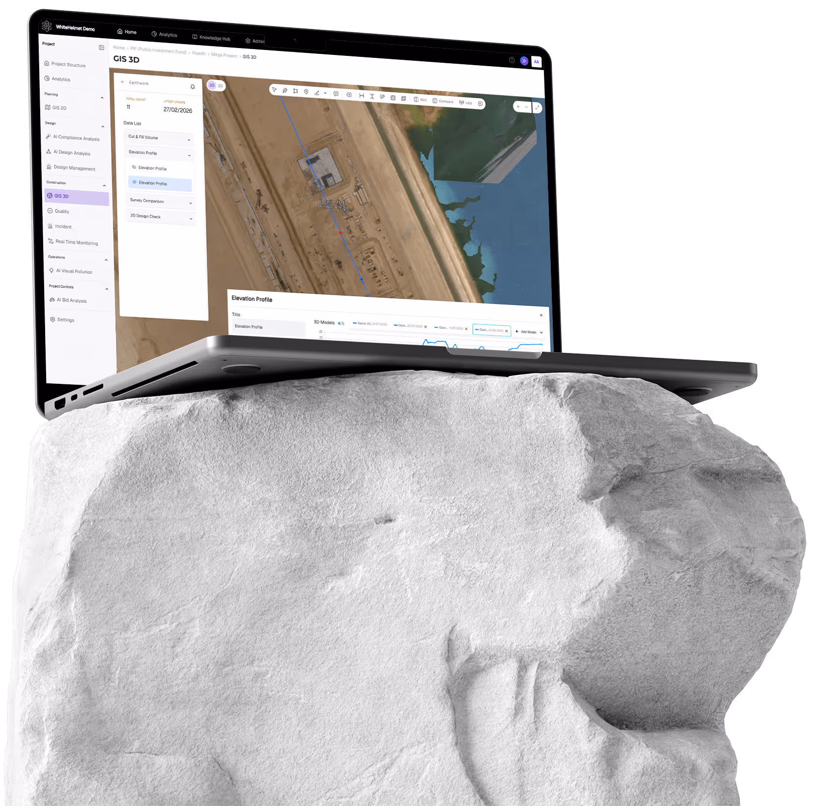 A laptop sitting on a rock