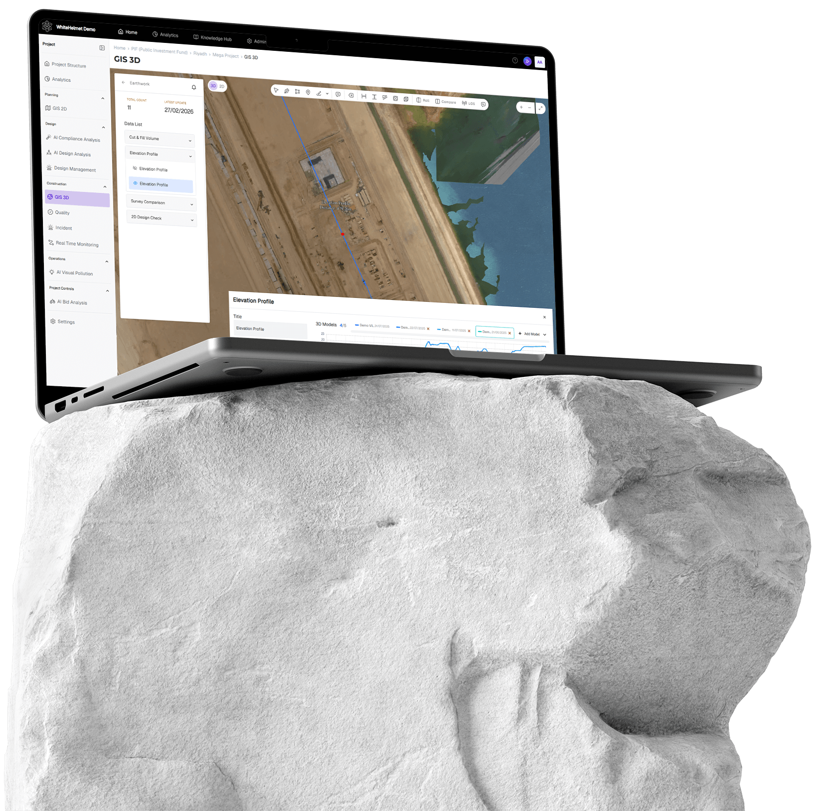 A laptop sitting on a rock