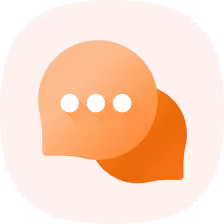 Orange chat bubbles icon with three white dots inside the front bubble.