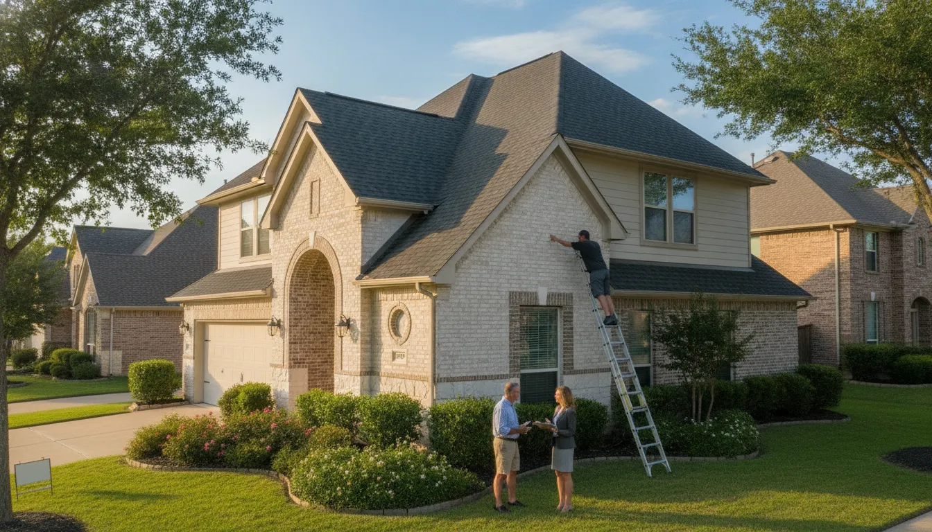 Roofing professional evaluating a Houston home before it is listed for sale