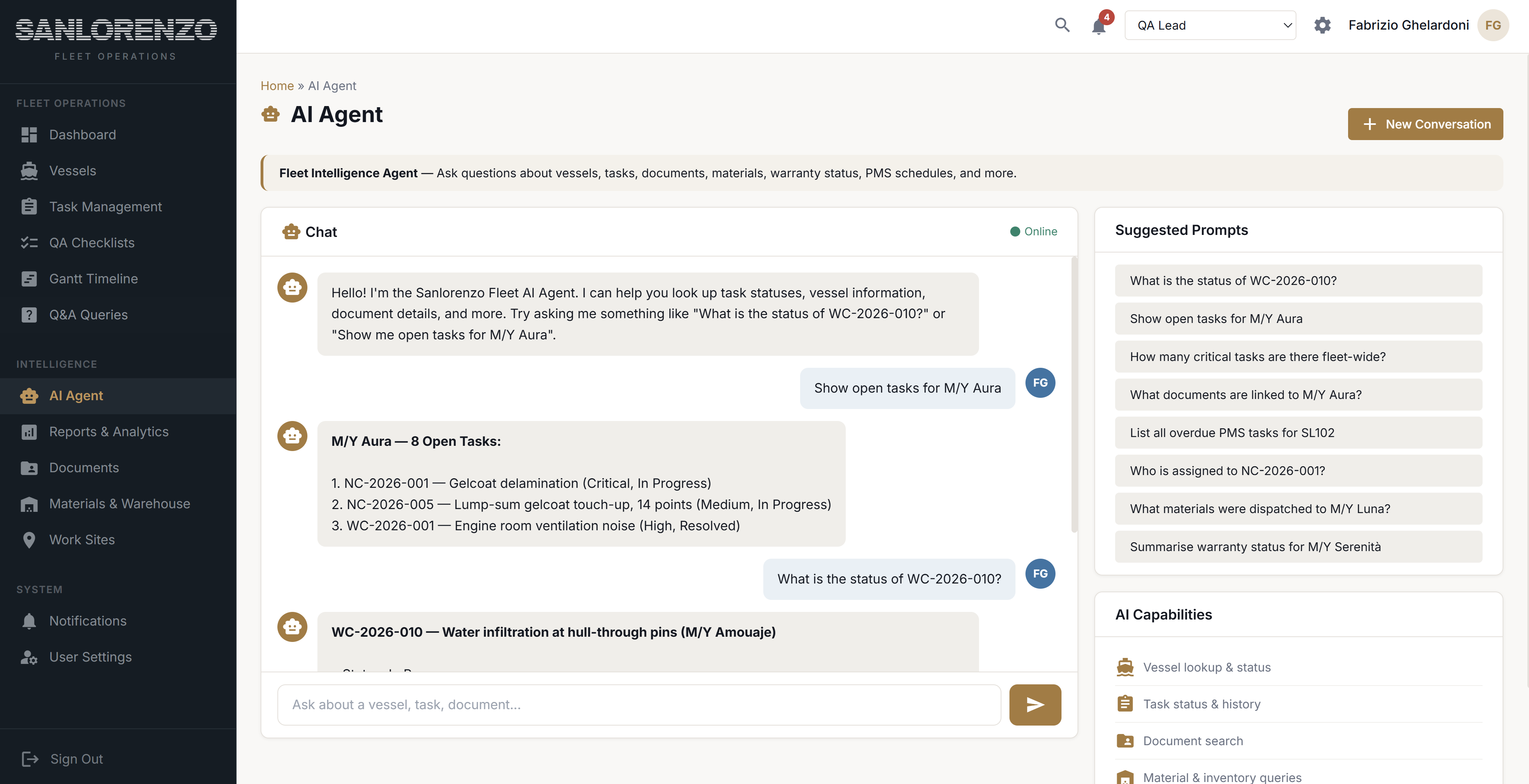 AI agent and analytics dashboards