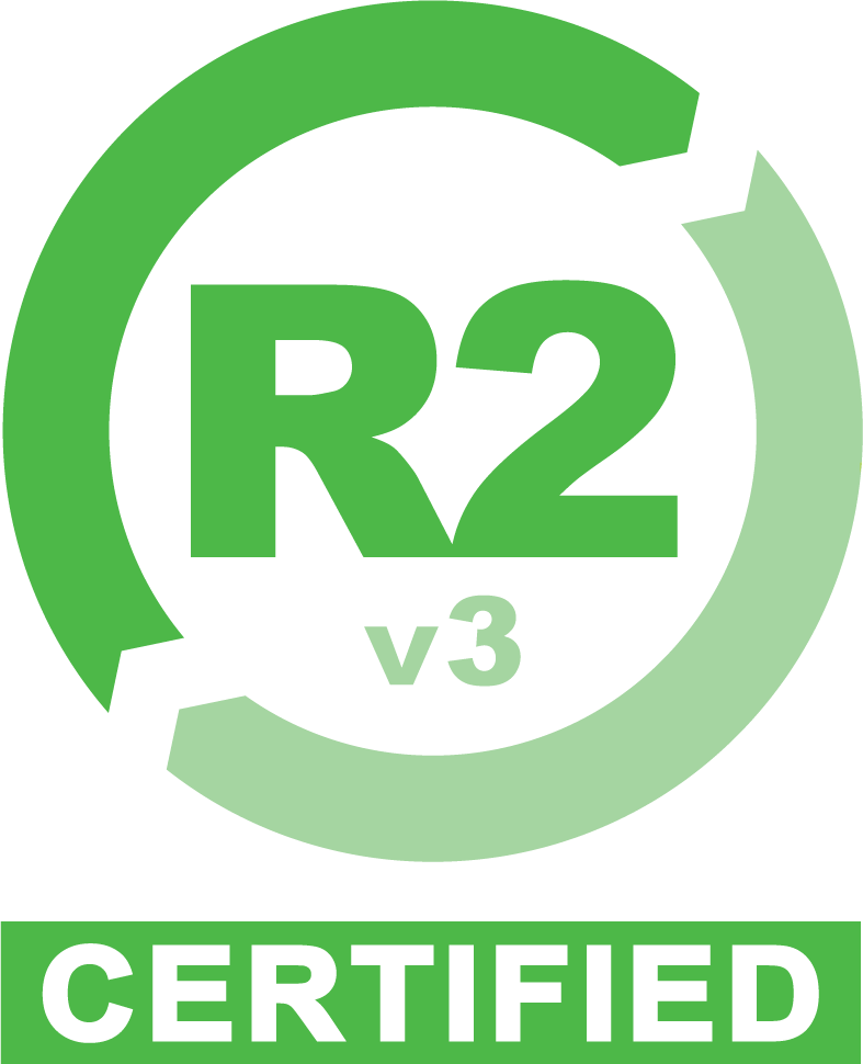 R2 v3 certified logo with green circular arrows and bold text.