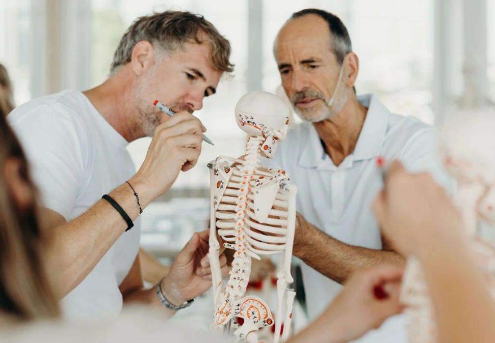 Hände bei Osteopressur, Dozent korrigiert Grifftechnik