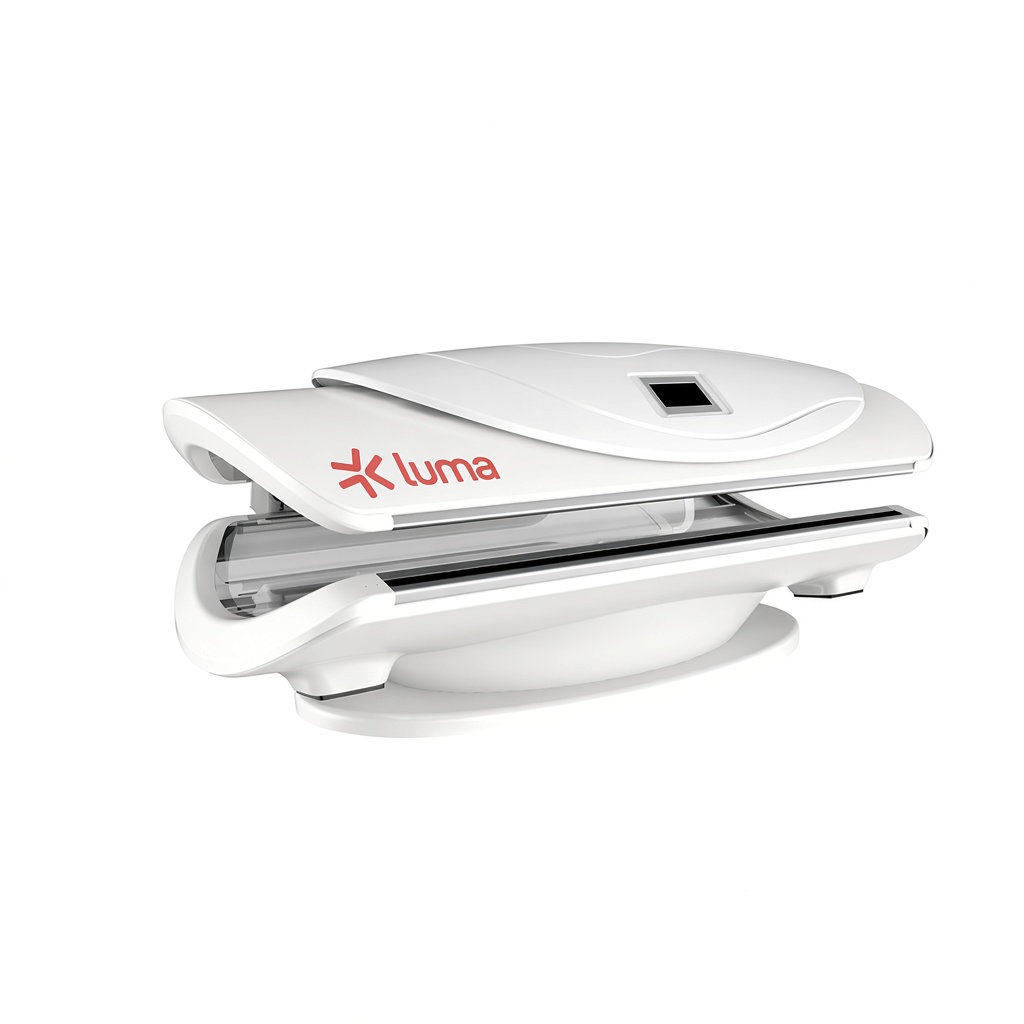 White Moonlight light bed at a three-quarter angle with the lid slightly open.