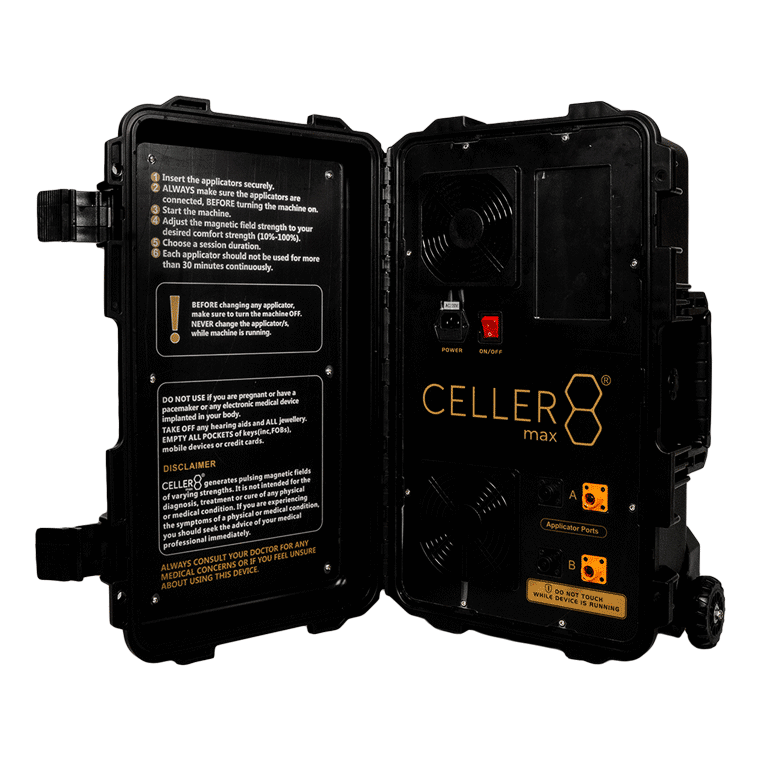 CELLER8 Max package contents including controller, mat and loops.