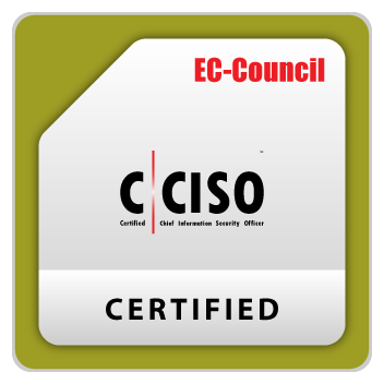 EC-Council Certified Chief Information Security Officer (C|CISO) badge on olive background.