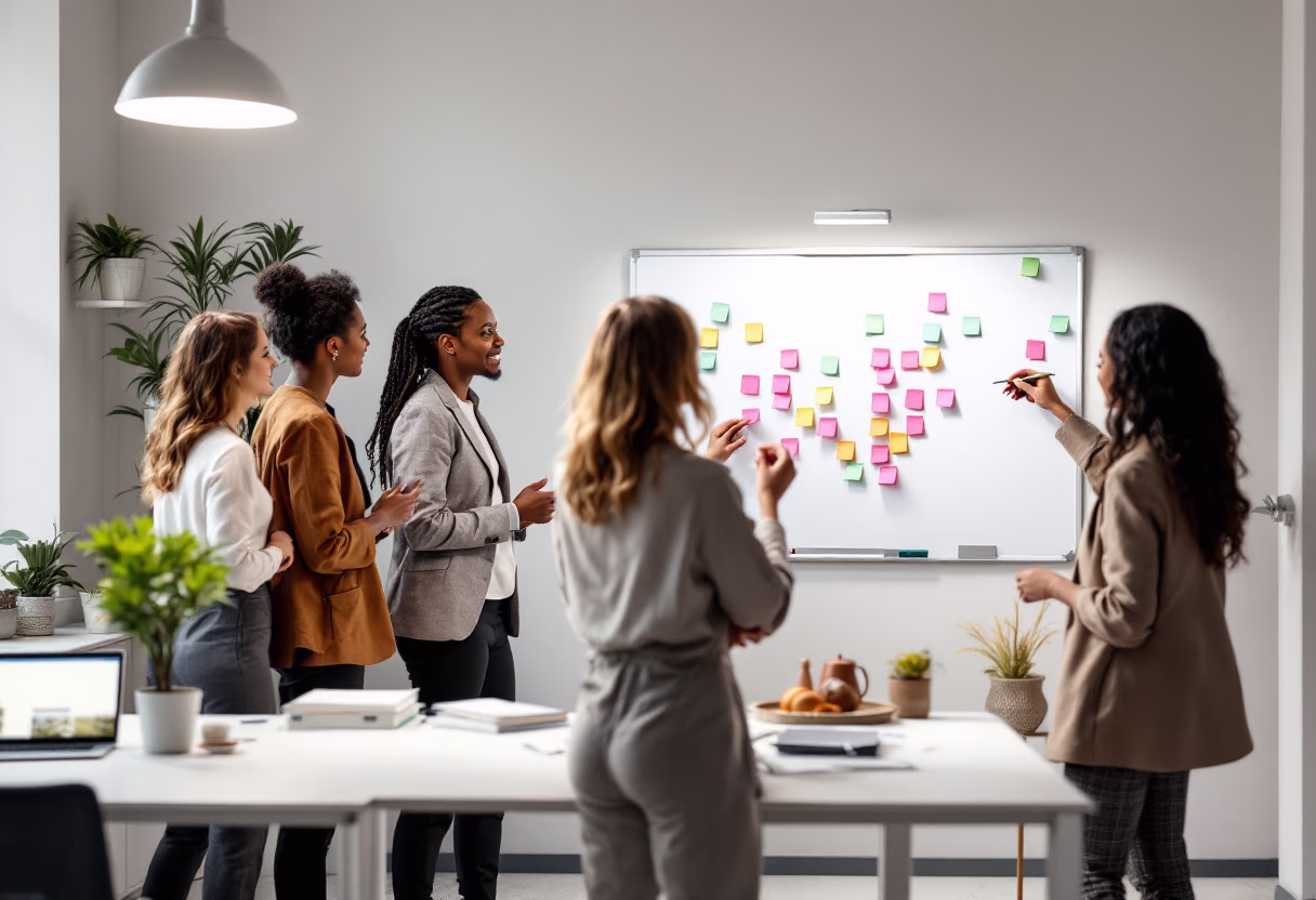 image of brainstorm session with sticky notes (for a b2b saas)