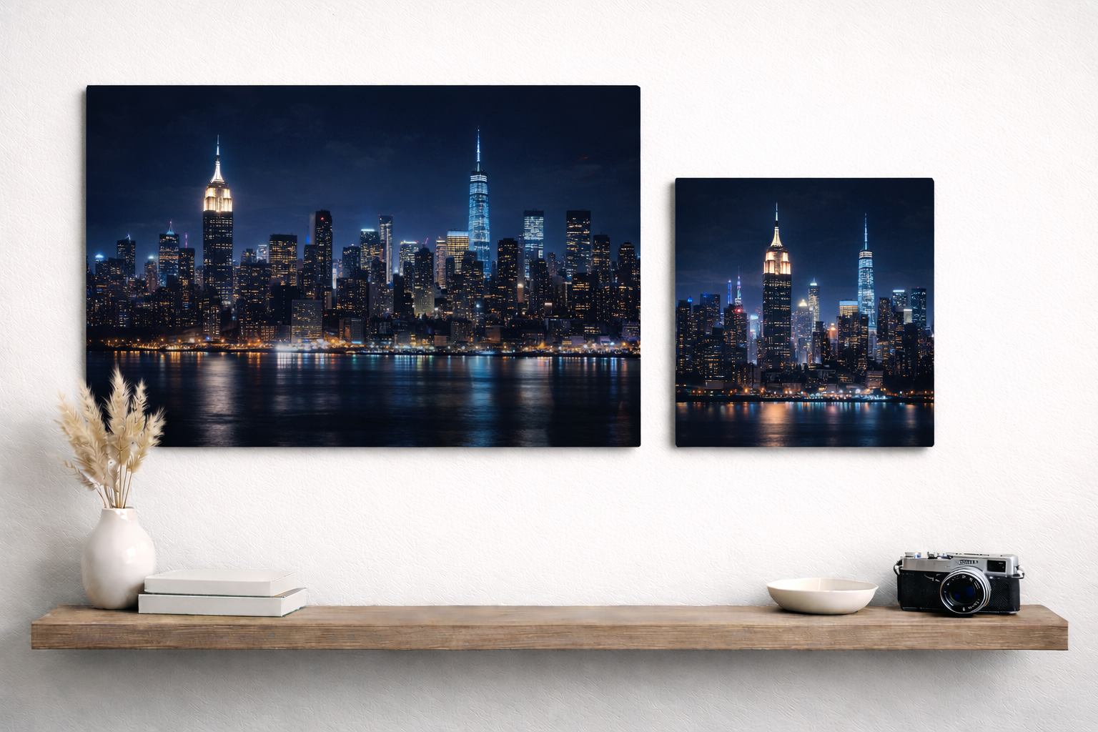 City skyline night view as gallery wall metal print