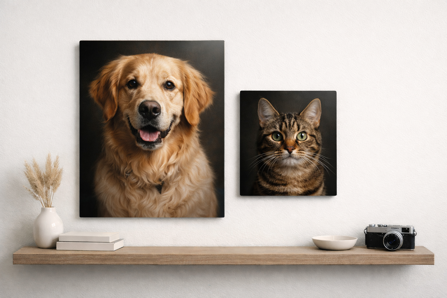 Modern living room with curated metal wall art