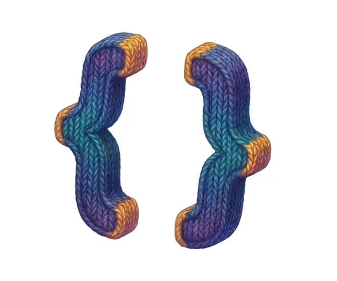 Planet with rings made of intertwined yarn in shades of blue, purple, and yellow.