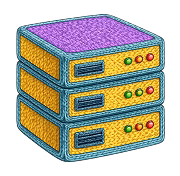 Colorful knitted-style illustration of stacked servers representing Onyx AI infrastructure and deployment